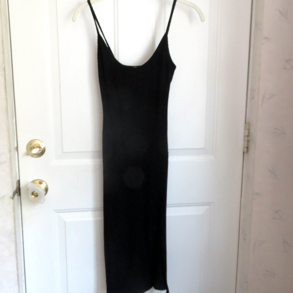Silence + Noise Black Ribbed Sleeveless Bodycon Knit Midi Dress w/Slit XS